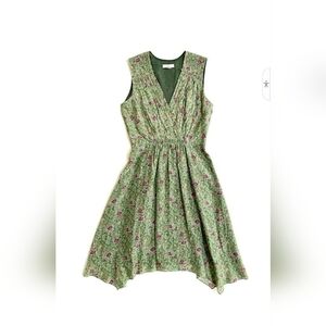 100% Silk Nordstrom Pink and Green Pleated Midi Sundress ideal for summer